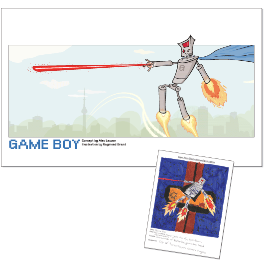 game boy, the winner of the superhero design contest, illustrated poster